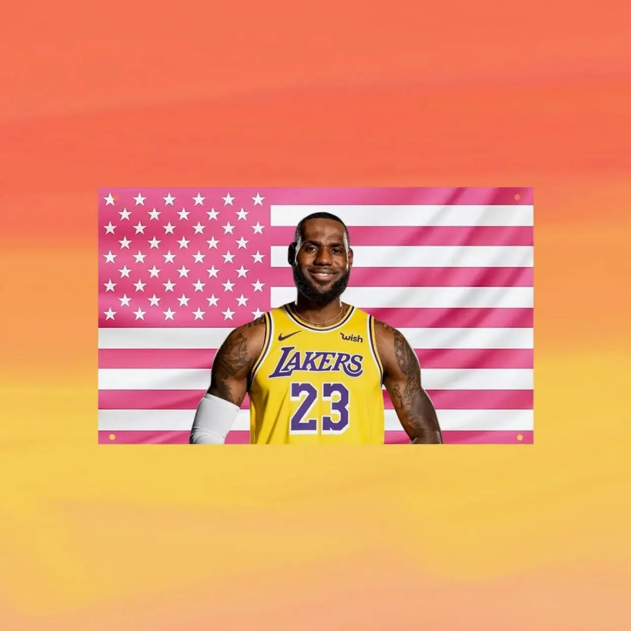 LeBron James Pink US Wall Tapestry Flag, Basketball Wall Art, Sports Bedroom Decor, Fan Banner