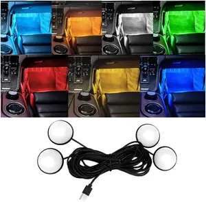 Car Interior LED Lights,  in  RGB Bright Button Control Vehicle Under Dash Ambient Neon Lamp Kit with USB Port, Auto Decoration Night Light, Universal for SUV Automobile Truck