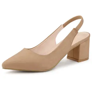 BLISSFUL STEP Women's Pointed Toe Block Heel Pumps Slingback Heels