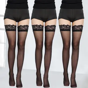 3 Pairs Set Sheer Thigh High Stockings Lace Top with Anti-Slip Pantyhose Sexy Lingerie