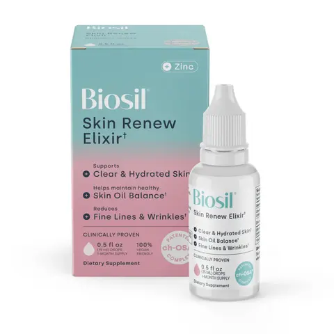 Biosil Skin Renew Elixir - Reduces Fine Lines, Wrinkles & Acne - Supports Natural Collagen Production & Clear, Hydrated Skin - 0.5 fl oz Drops - 30-Day Supply
