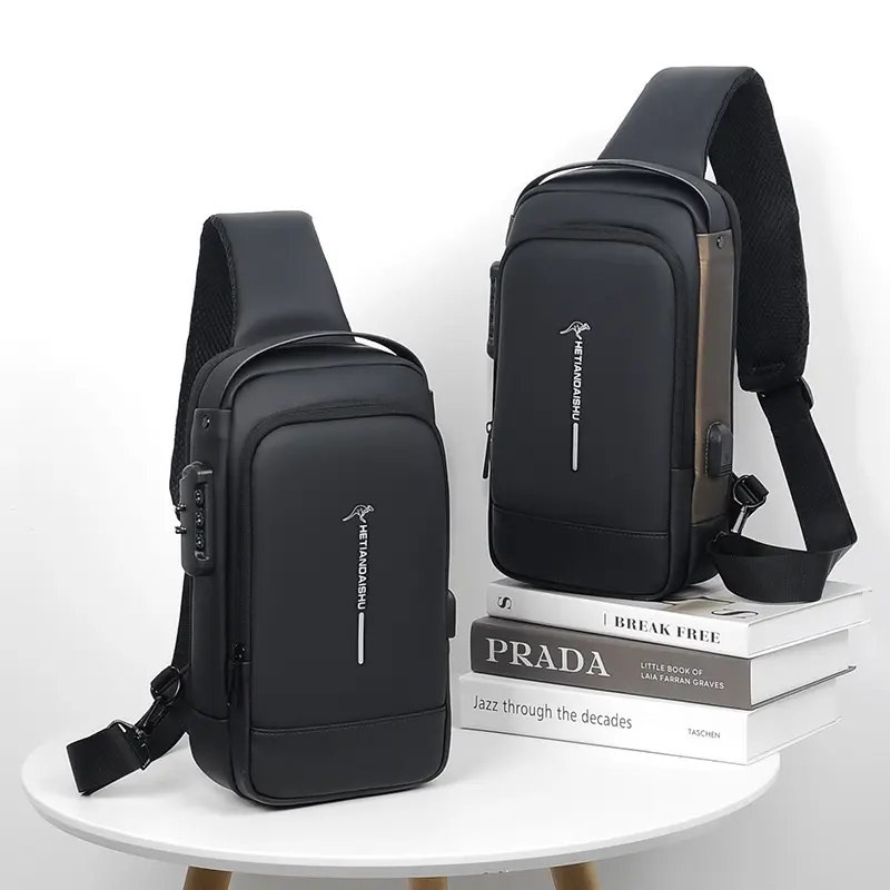 2024 New Fashion Waterproof Men's Chest Bag - Single Shoulder with Large Capacity, Password Lock, Anti-theft, Multi-functional Motorcycle Bag with USB