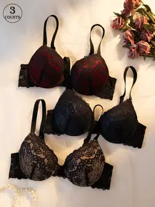 3-Piece Women's Wireless Bra Set with Lace Design, Comfortable and Lightweight, Adjustable High Stretch Straps, Medium Support for Everyday Wear