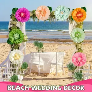 16 Pieces of Large Paper Flowers and Artificial Tropical Leaves, 25inch Giant 3D Colorful Paper Flowers, Fake Green Plants Suitable for Jungle Hawaii Party Birthday Wedding Barbecue Decor Decorative