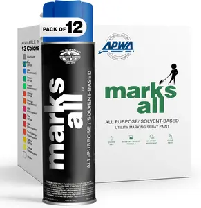 Fox Valley 18oz Marks All Solvent-Based Marking Paint, 12-Pack Blue APWA – Long-Lasting, Weather-Resistant Paint for Wet or Dry Surfaces Like Metal, Grass, Concrete, Wood, & More