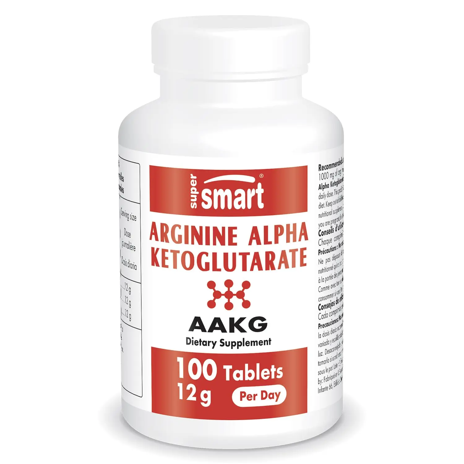 SUPERSMART - Arginine Alpha Ketoglutarate (AAKG) 12 g Per Serving - Amino Acid Boost Immune System - Support Healthy Cardiovascular System & Muscle Mass | Non-GMO & Gluten Free - 100 Tablets