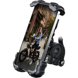 S51 Adjustable Cellphone Holder - Handlebar Clamp for Bikes, Motorcycles, E-Bikes, Scooters, Compatible with iPhone 17 Air Pro Max, 16 15 Plus, S20, 4.7-6.8" Smartphones Mount Silicone Clip Pad Shockproof Protection Protection