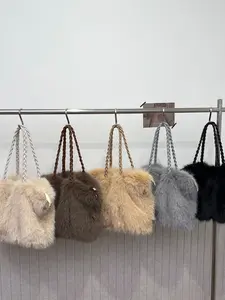 New Plush Handbag Autumn Winter Warm Imitation Fur Texture Bag Puffy Shoulder Bag Versatile Commuter Armpit Bag Style Fashion Small Satchel Crossbody Puffy Bag