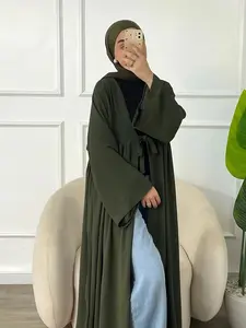 Muslim Women's Solid Color Long Sleeve Dress, Fashionable Ladies Open Front Robe, Stylish Casual Wear, Perfect for Daily Use, Modest Muslim Outfits