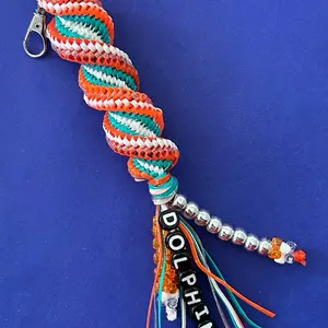 Miami Fins Themed Boondoggle Bag Charm with Colorful Beads and Team Logo