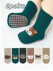 6 Pairs Baby Socks for Spring Summer Fall, Non-Slip Cartoon Mid-Calf Socks, Soft Comfortable, Cute Socks, Fashionable Daily Wear for Kids