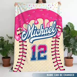 Personalized Baseball Blanket: Ice Cream Drip Design, Custom Kid's Birthday Gift, Baseball Blanket, Team Present, Ice Cream Baseball Blanket