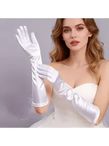 Satin stretch sateen wedding dress evening banquet etiquette dress wedding dress cos long women's gloves