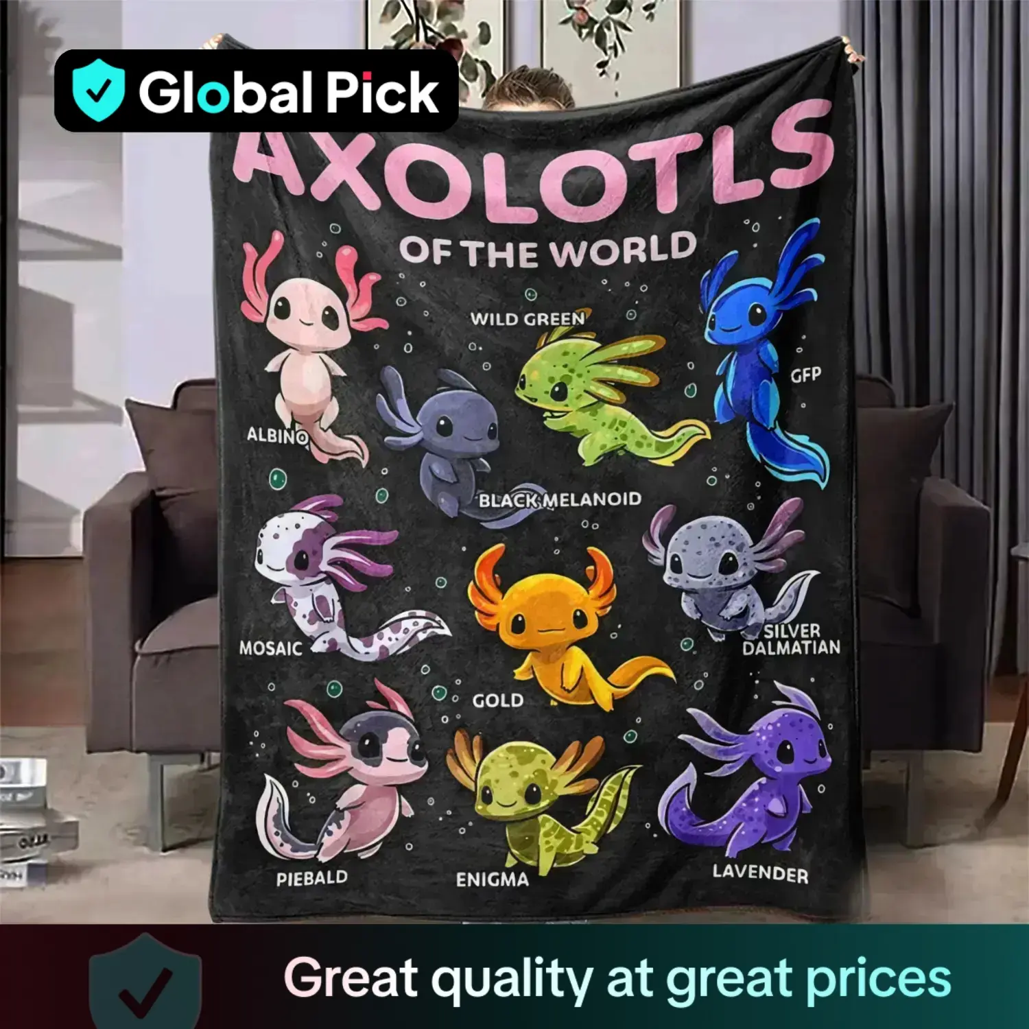 Cartoon Axolotl Pattern Blanket, 1 Count Soft Throw Blanket, Air-conditioned Room Blanket, Warm Nap Blanket for Home Office Travel Camping, Blanket Gi