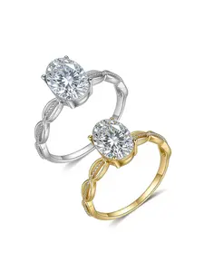 S925 Silver Plated 18k Egg Shape Moissanite Ring, Hollow Twist Rope Design, Main Stone 8x6mm/1.5ct, Women's Jewelry