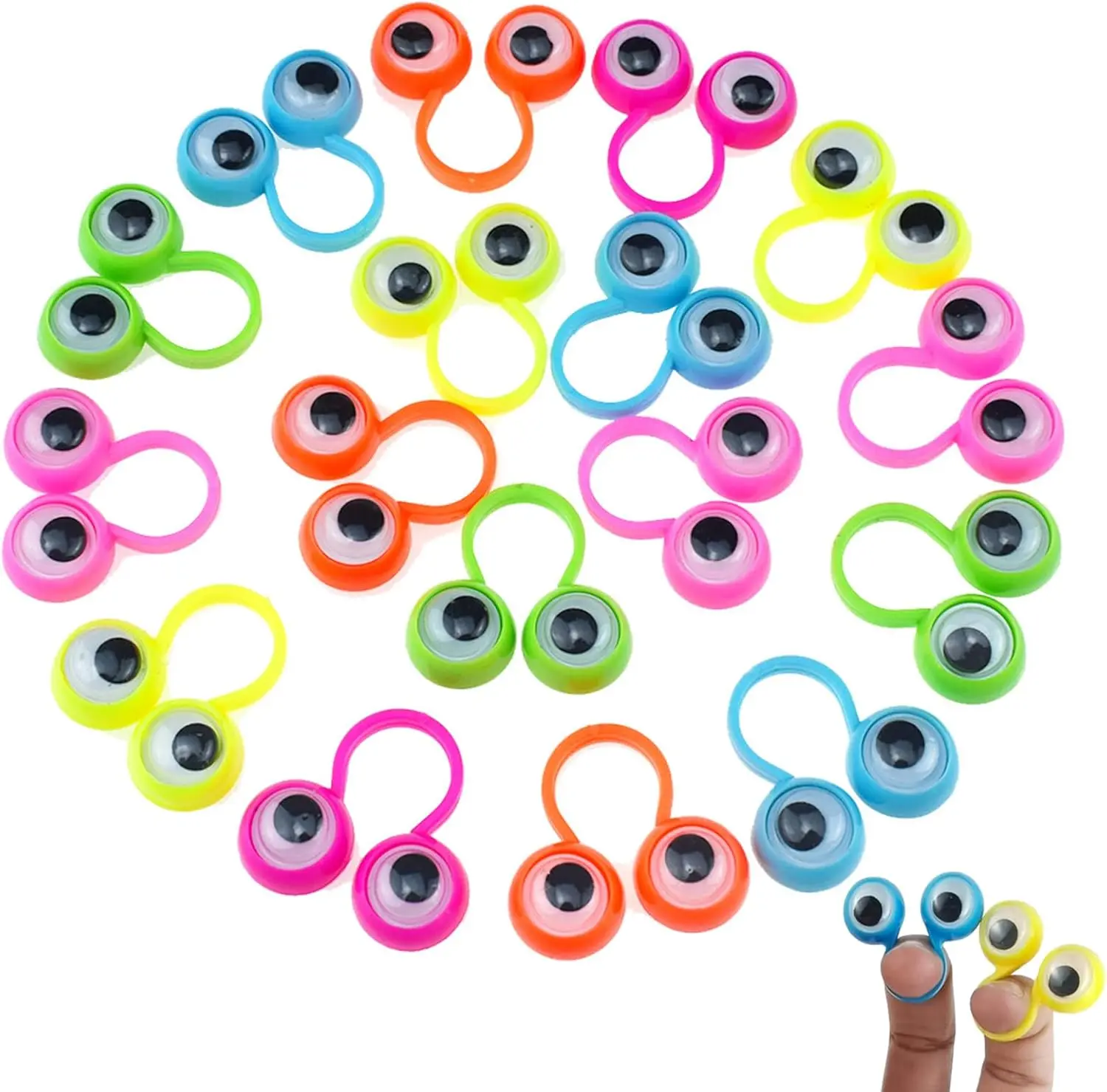 Halloween Fall Gift 100 PCS Eye Finger Puppets Toys Set, Wiggly Eyeball Finger Puppet Eye On Rings for Kids, Party Favors for Boys Girls