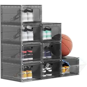 15 XXL 8 Pack Shoe Storage Box, Shoe Boxes Clear Plastic Stackable, Shoe Container for Organizing Sneaker and Basketball Shoes (XL BLACK 8 PACK)