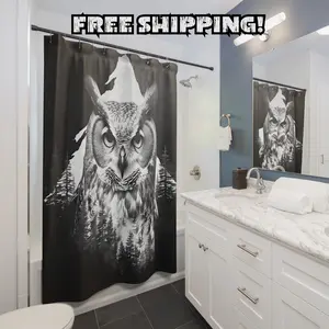 Owl Shower Curtain Rugged Cabin Home Decor Rustic Bathroom Accessories Hook Nature Outdoors Print