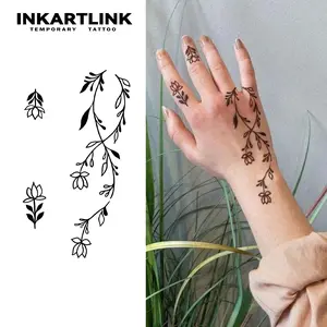 INKARTLINK Magic Tattoo 2 Sheets Waterproof Semi-permanent Long-lasting Temporary Simple Fake Tattoo Sticker Flower Branch Juice Party Art Tattoo