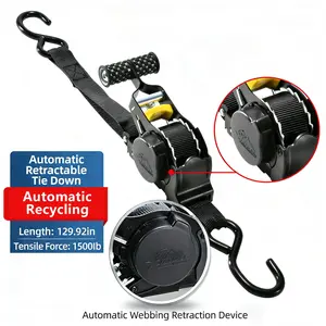 Auto Retractable Ratchet Tie Down Straps 1500 lb Capacity Luggage strap for motorcycles Securing with Padded Handles for Trucks Motorcycles Kayaks ATVs Moving