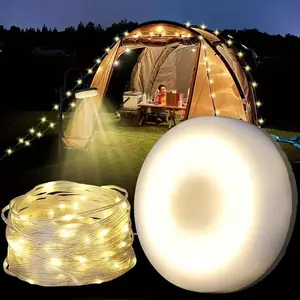 2-in-1 Solar Camping Light String, USB Rechargeable Super Bright LED Fairy Light, Outdoor String Light for Garden, Tent, Party & Holiday Decor