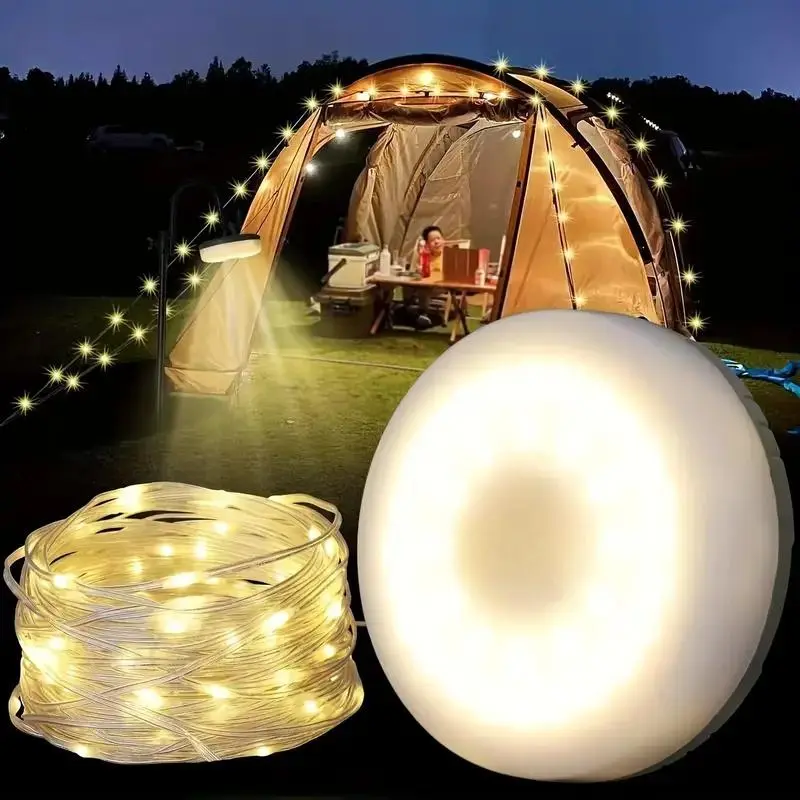 2-in-1 Solar Camping Light String, USB Rechargeable Super Bright LED Illuminated Fairy Light, Outdoor String Light, LED Atmosphere Lights for Garden, Tent, Party & Holiday Decor