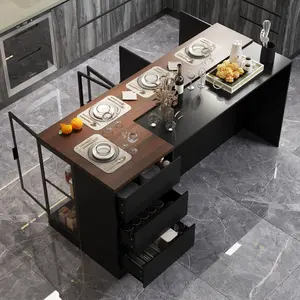 FUFU&GAGA 77" Kitchen Island with Glass Doors & Light Large Storage Island with Drawers Shelves for Home Bar Modern Design 30.3”D x 77.6”W x 36.6”H Cabinets Tabletop