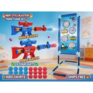 Parent-child Interactive Shooting Game Toy,Kids outdoor play,2pk Foam Ball Popper Air Toy Guns with Standing Shooting Target,24 Foam Balls, Indoor Sport Safe Non-Toxic ABS Material Outdoor Shooting Game Air Gun Set gift for boys