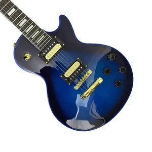 Blue Burst LP Guitar,Flame maple top,solid mahogany body， Gold Hardware & Humbuckers for Rock Players