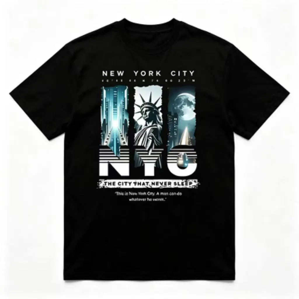 Vintage New York City Graphic T-Shirt - Statue Of Liberty, Manhattan Night Skyline Retro Streetwear Tee For Men-Women