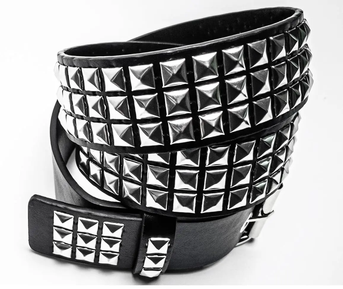 Women's Punk Studded Belt - Goth Pyramid Stud Accent, Rock Threads Gothic Fashion Accessory, Black