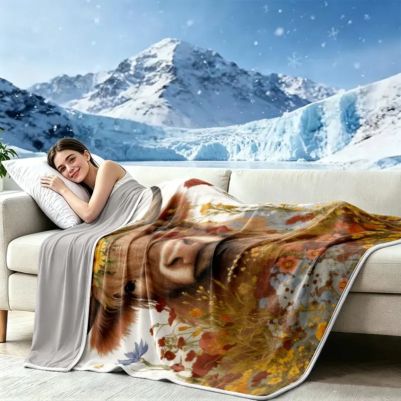Ultra-soft and cool summer blanket made of comfortable, lightweight spandex with a calf print. Lightweight and breathable, it provides natural cooling. This skin-friendly, breathable, and cooling blanket is perfect for use on beds or sofas.