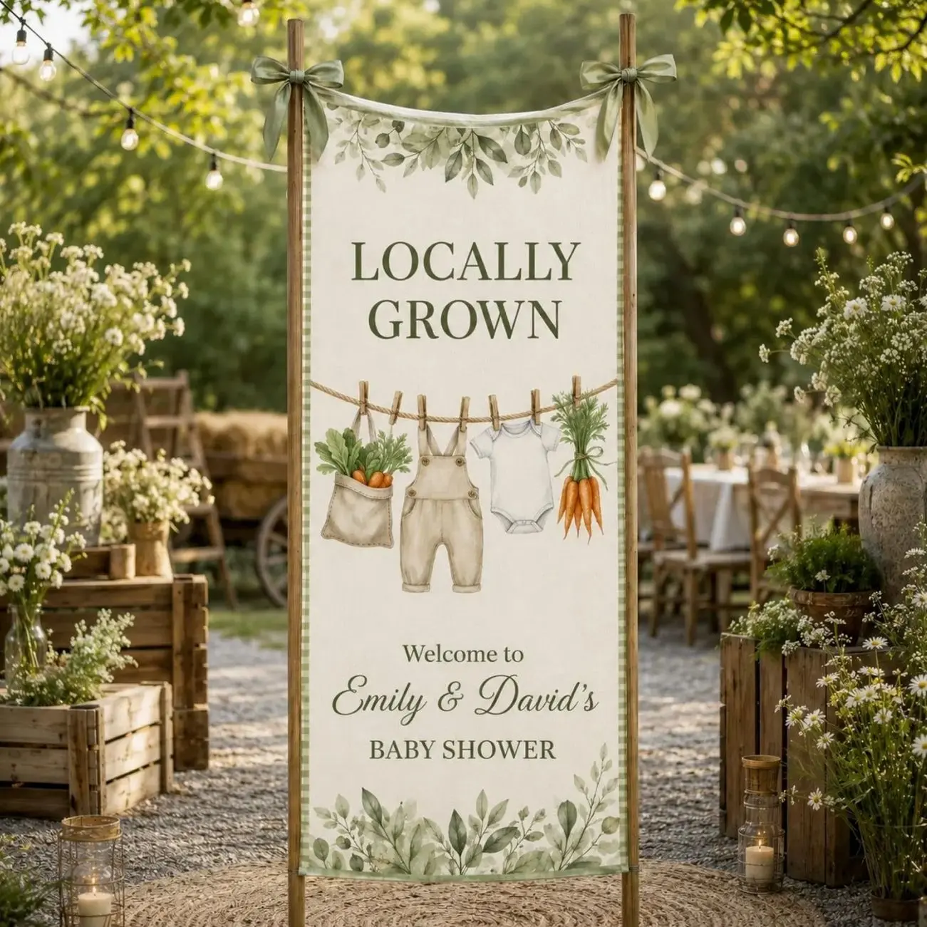 Locally Grown Baby Shower Welcome Sign Printable Greenery Banner