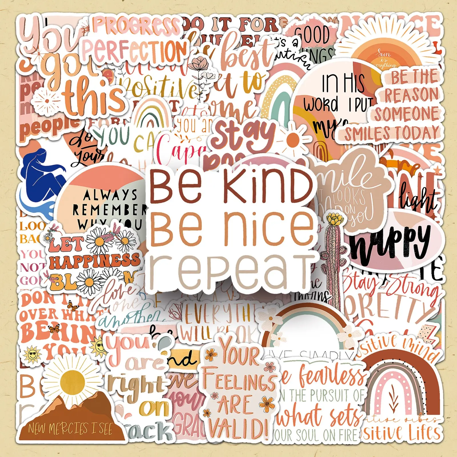 Motivational English Sentence Sticker, 100pcs/set Sticker Packs Repeatable Boho Style Sticker, DIY Decorative Scrapbook Stickers for Scrapbooking & Journal Making Crafts
