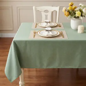Textured Linen Table Cloth Rectangle Tables Sage Green Tablecloths Rectangular Waterproof Wrinkle Free Wipeable Dining Table Cover for Spring Wedding Birthday Kitchen Decor, 52 x 70 Inch