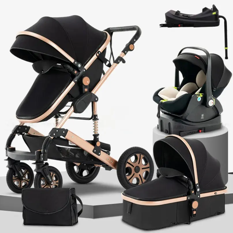 3-in-1 Reversible Baby Stroller Travel System Combo - Includes Isofix Base, Car Seat, Adjustable Handle, Lightweight Foldable Design for Newborns