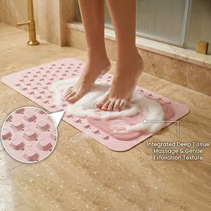 1pc Grid new release non-slip shower mat, bathtub mat with drain holes and suction cups, foot massage shower rug, home bathroom, bathroom necessities.