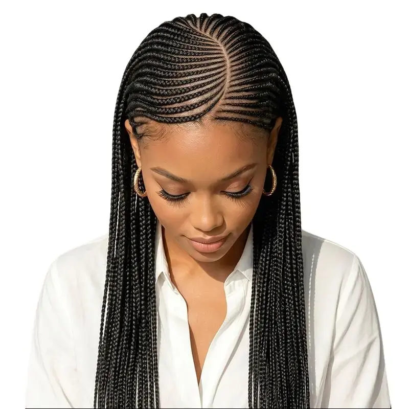 Dosay 36" Long Side Part Synthetic Braided Wigs Full Lace Wig With Baby Hair Cornrow Braiding Hair Wig for Women Knotless Box Braids Lace Wig Lightweight&Breathable