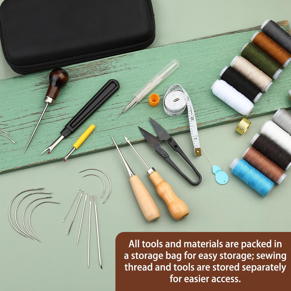 Harxvto 48 Pieces Heavy Duty Sewing Kit With Sewing Awl, Seam Ripper, Leather Hand Sewing Stitching Needles, Sewing Thread For Car, Sofa, Backpack, Shoe, Craft DIY Upholstery Restoration Kit
