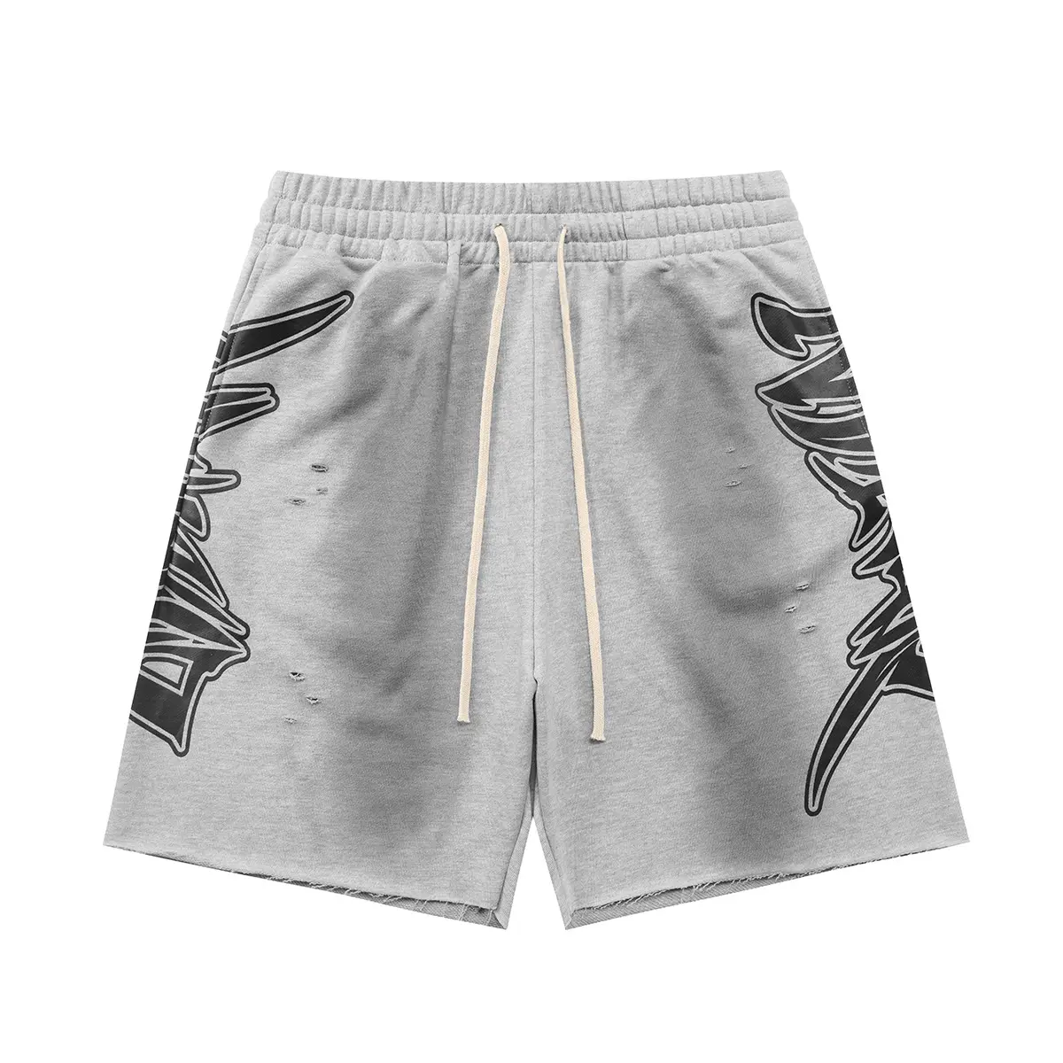 MIXED EMOTION 100% Cotton 360g Heavyweight Spray Wash Shorts Distressed Holes Mens Standard Fit