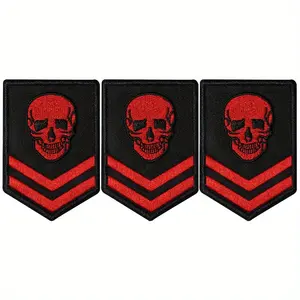 Tactical Morale Patch Set, Red Skull Embroidered Punky Patches Badges with Stripes for Customizable Outfits, Easy Ironing or Sewing Applications, Fits Clothing Backpacks Hats Jackets Bull Head Embroidery Geometric Embroidery