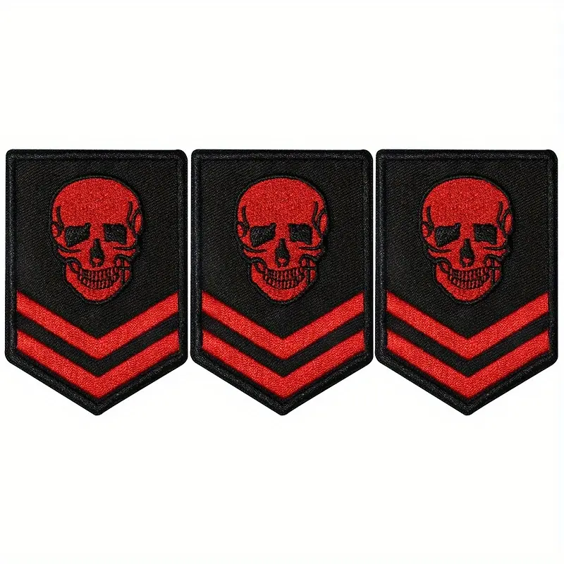 Tactical Morale Patch Set - Red Skull Punky Badges with Striped Embroidery, Bull Head Design, Easy Iron-On or Sew-On, for Clothing, Backpacks, Customizable Outfits Bull Head Embroidery Geometric Embroidery