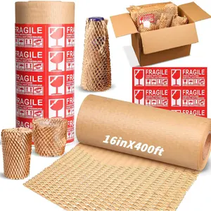 Honeycomb Packing Paper 16" x 400', Bubble Cushioning Wrap for Packing/Shipping/Moving,  Bubble Packing Paper Wrapping for Fragile Items,Electronics and Bouquet Packaged