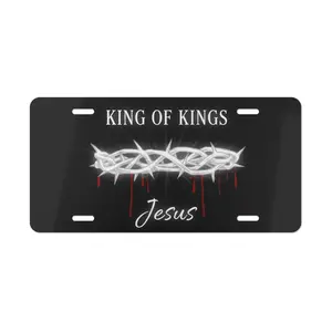 King of Kings Jesus License Plate, Crown of Thorns Christian Design, Aluminum Vanity Plate 12x6, Faith Auto Tag