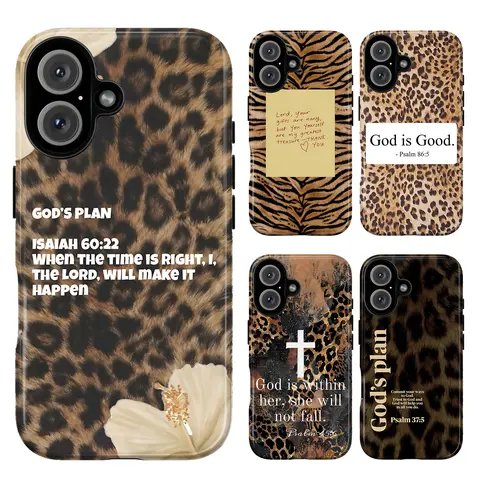 Women's Christian Leopard Print TPU/PC Protective Phone Case - Bible Verse Faith-Inspired, Retro Coquette Floral Cross, Durable TPU Protector, Shockproof Cellphone Cover, Phone Shell for iPhone 17,16,15,14,13,12,11 Pro Max, Ideal Gift