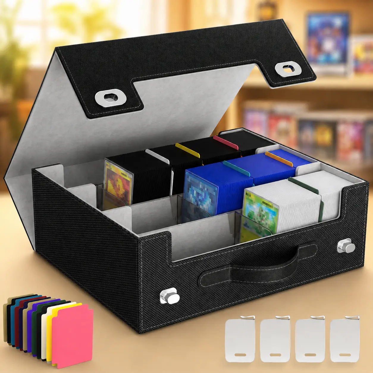 Lifewit Trading Card Storage Box with Handle, Lockable PU Leather Card Storage Case for MTG, PTCG, YGO, Sports Cards