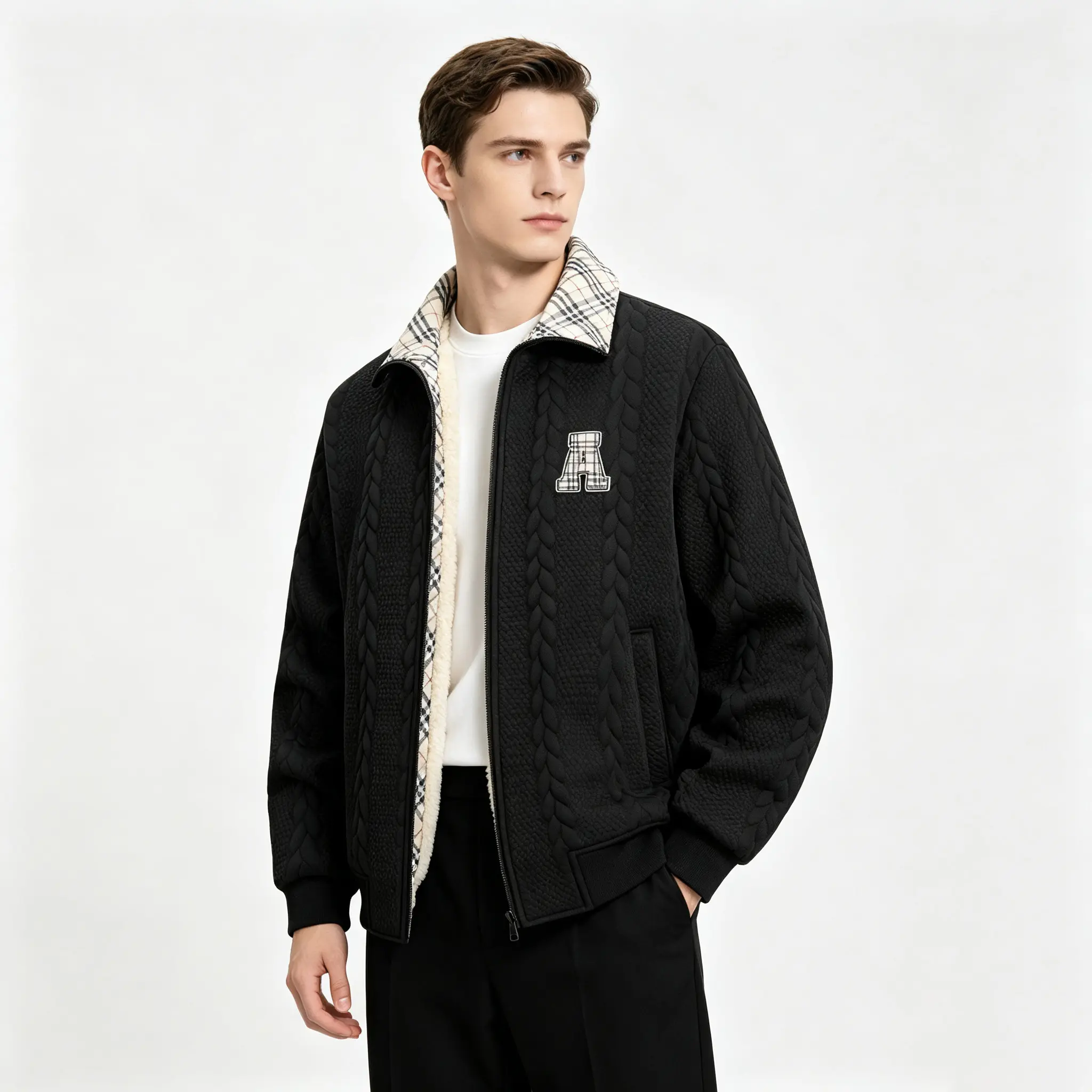 Men’s zip-up trench jacket with a lapel collar, solid color minimalist design, versatile fashionable style for autumn and winter, casual outerwear jacket for men; long-sleeved menswear, stylish and well-cut.