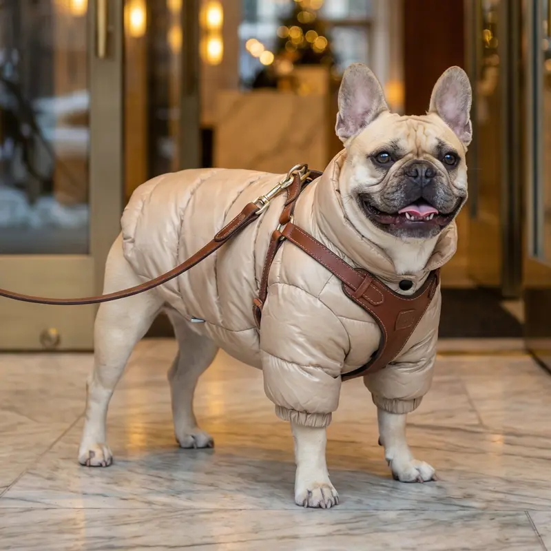 Frenchie Quilted Puffer Winter Jacket – Lightweight Water-Resistant Coat Designed for French Bulldogs