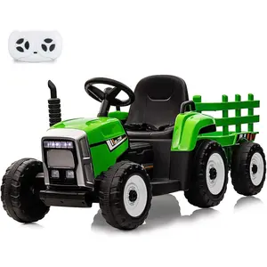 12V Kids Ride On Tractor with Trailer, 25W Dual Motors, 3-Gear Shift, 7 Led Headlights, and Mp3 Player - Ride-On Toy for Toddlers Ages 3+(Green)