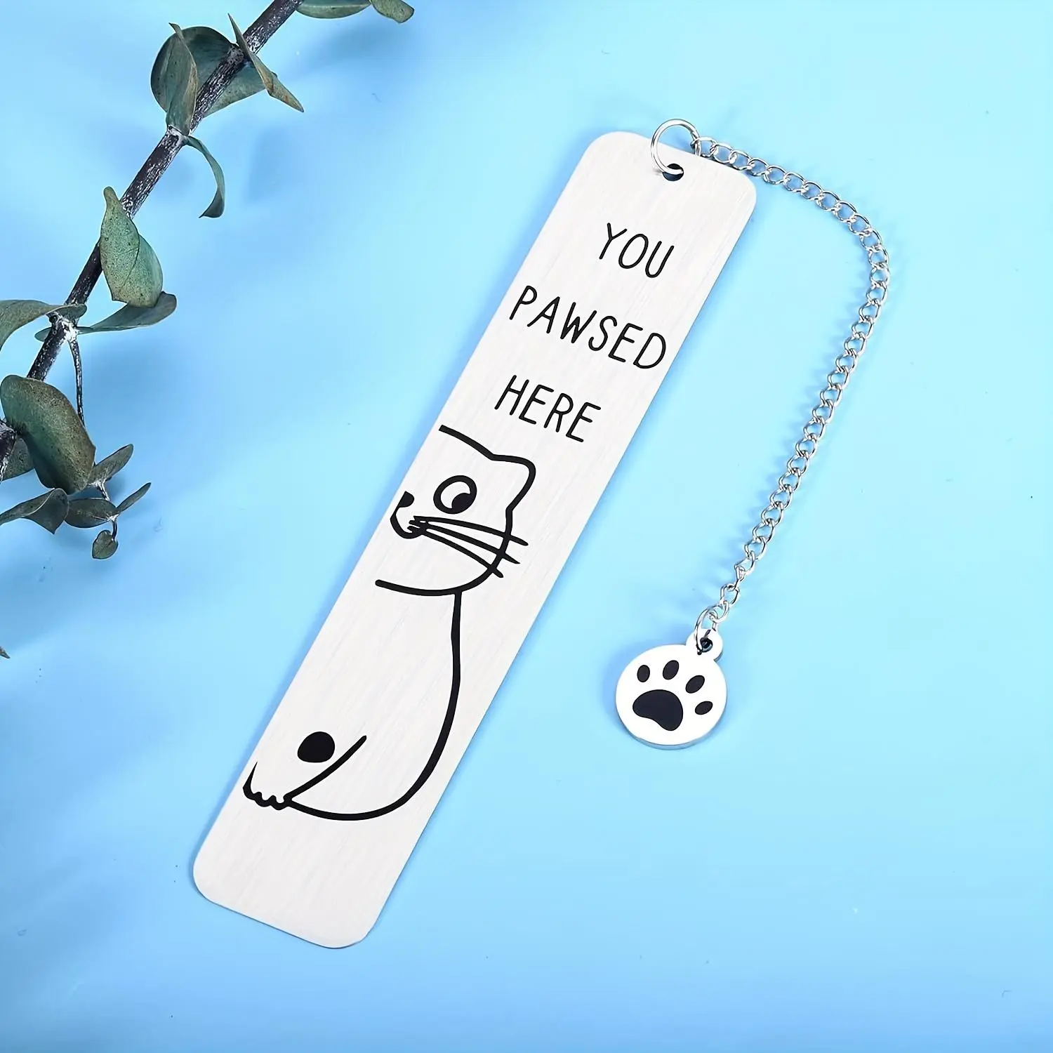 Cute Cat Design Bookmark, 1 Count Stainless Steel Bookmark with Chain Link, Book Mark for Cat Lovers, Book Lovers, Paws